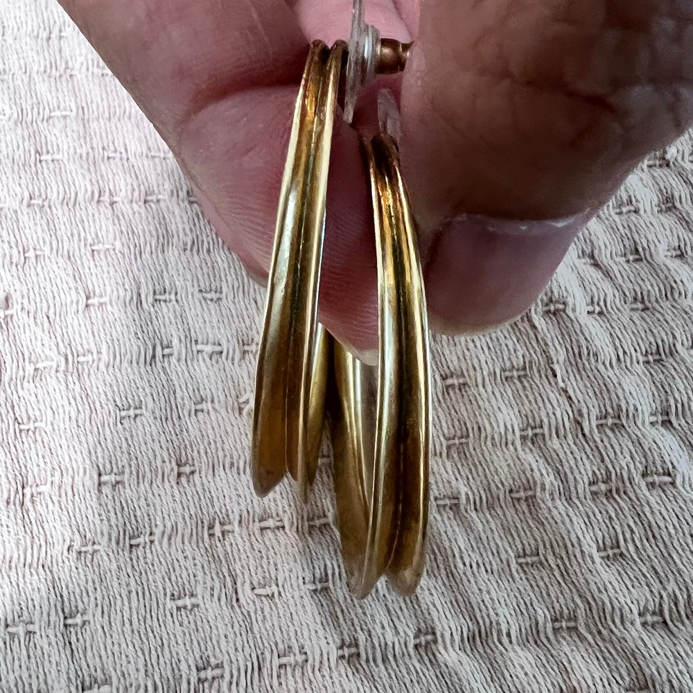 Stella & Dot Oval Hoop Earrings Womens 2" Gold Tone Sculptural Brushed Tapered - Picture 10 of 10